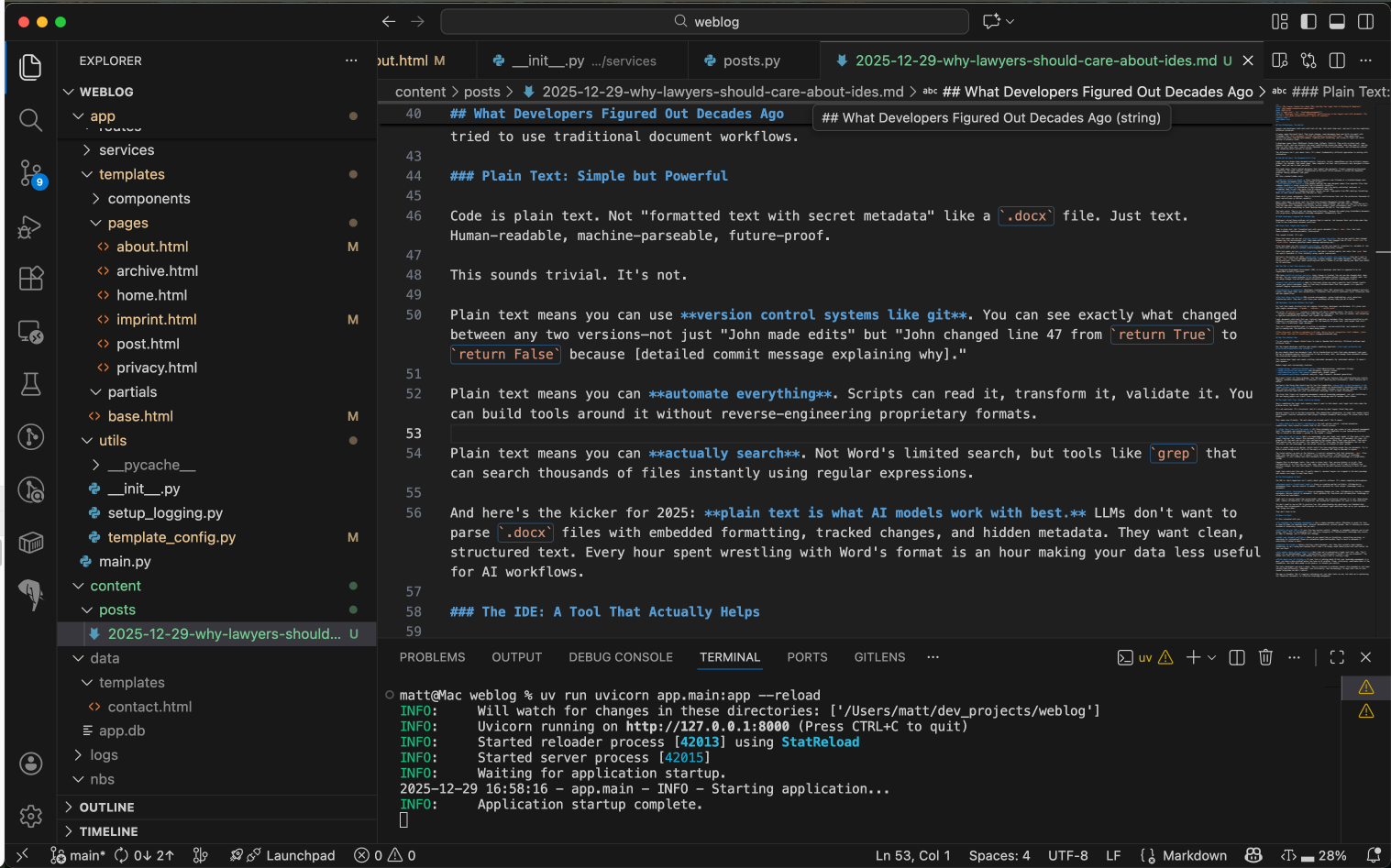 This blog post, written in markdown in VS Code.